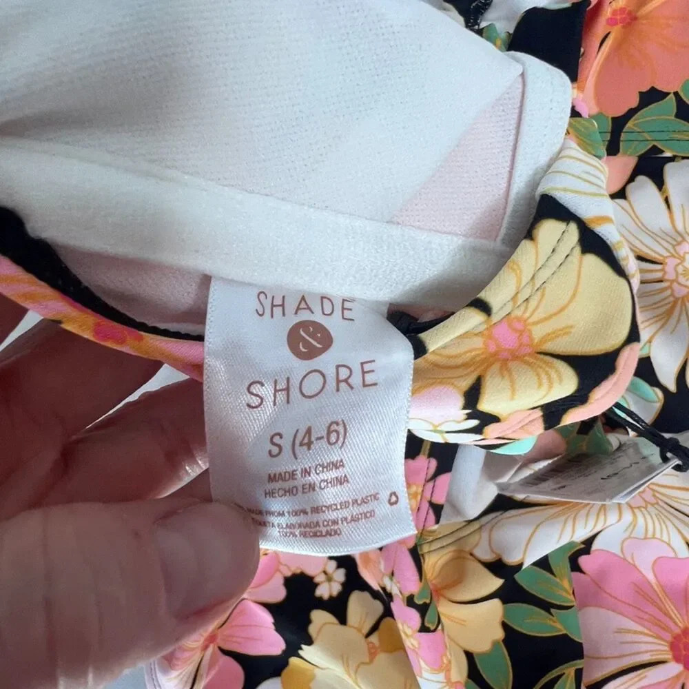 Shade‎ & Shore NWT One Piece Floral Swimsuit Tie Neck & Back Size S(4-6) - Picture 8 of 13
